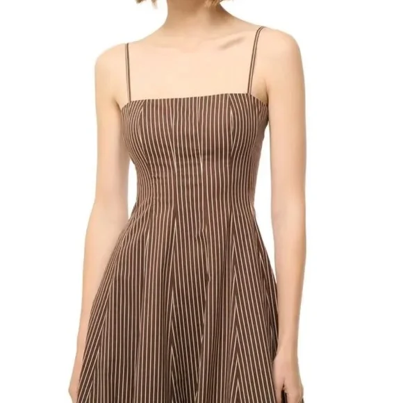 STAUD Wylie Striped Midi Dress - Dark Oak Micro Stripe. Excellent condition. Sz4 - Picture 6 of 10